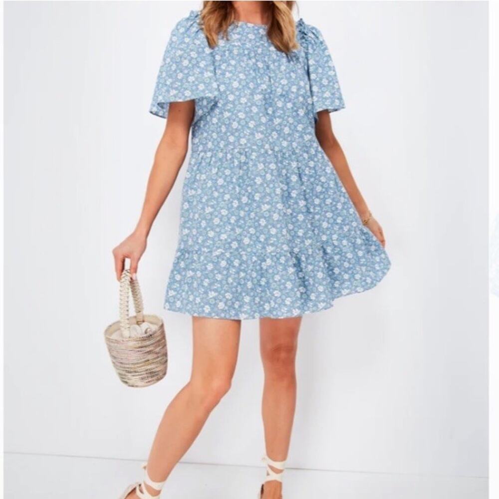 Hyacinth House Tuckernuck Romy Blue Floral Mini Tiered Dress Preppy Womens XS